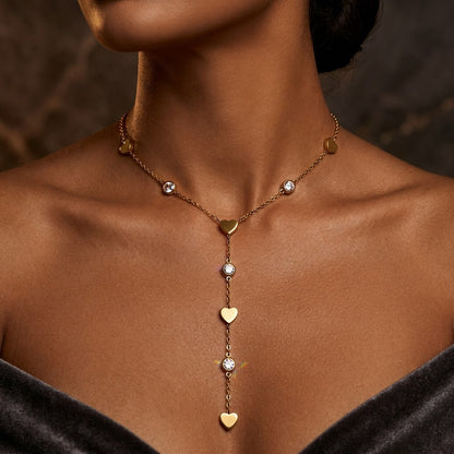 Romantic Beaded Heart Station Lariat Y-Necklace - View 1 | ANUSI 18K Gold Jewelry