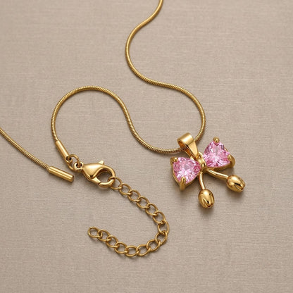 Pink Sapphire Crystal Butterfly Dewdrop Necklace - View 8 | ANUSI 18K Gold Jewelry