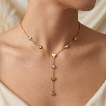 Romantic Beaded Heart Station Lariat Y-Necklace - View 4 | ANUSI 18K Gold Jewelry