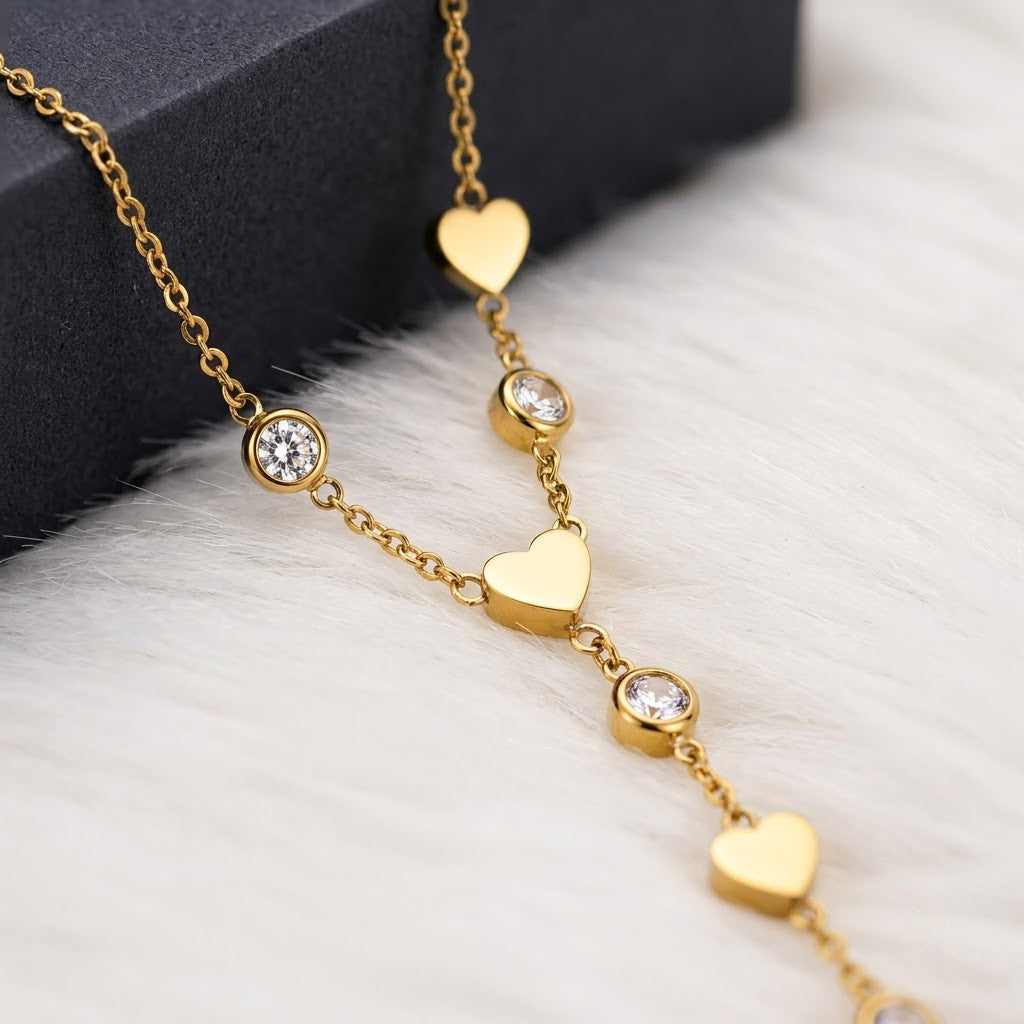 Romantic Beaded Heart Station Lariat Y-Necklace - View 3 | ANUSI 18K Gold Jewelry
