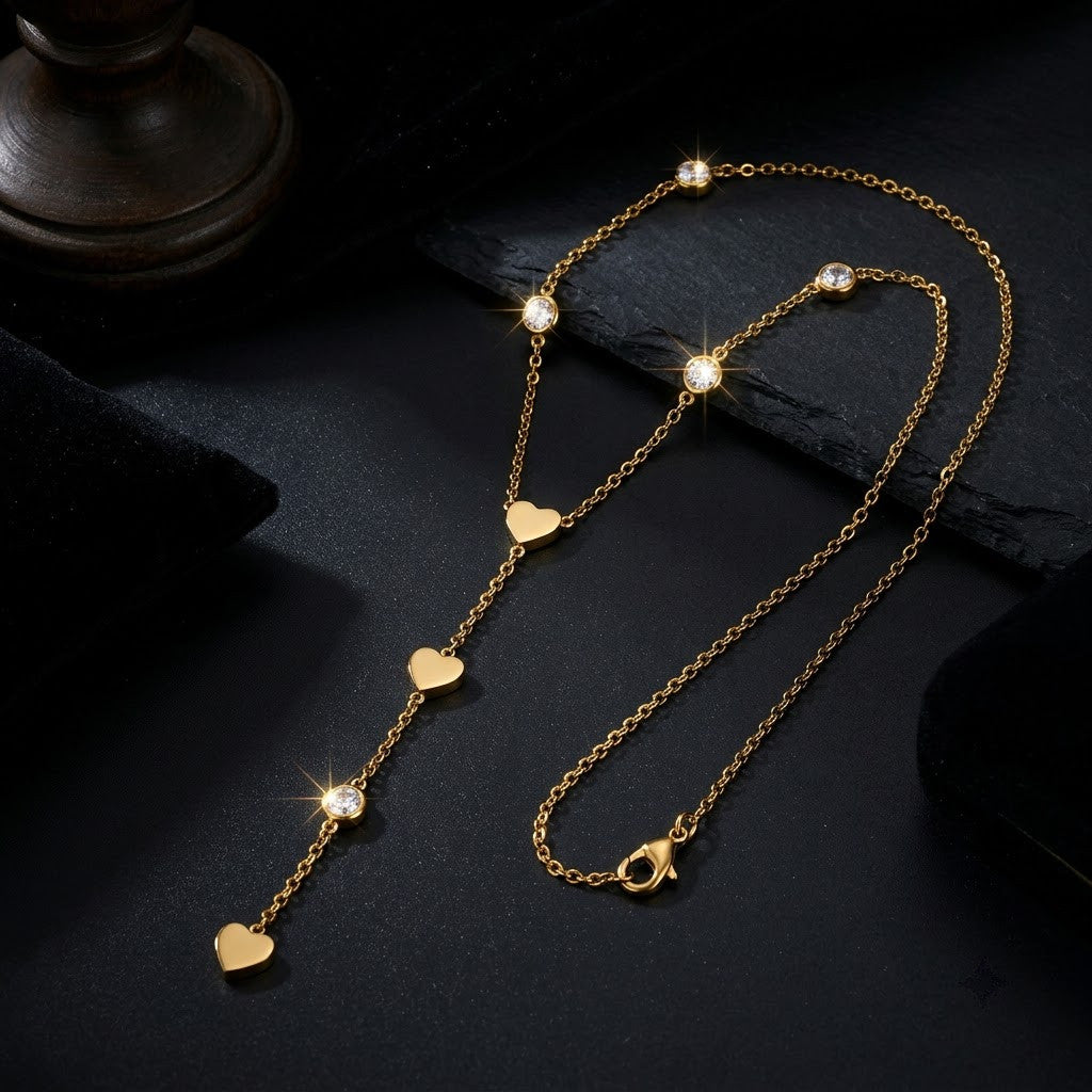 Romantic Beaded Heart Station Lariat Y-Necklace - View 5 | ANUSI 18K Gold Jewelry