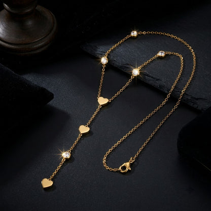 Romantic Beaded Heart Station Lariat Y-Necklace - View 5 | ANUSI 18K Gold Jewelry