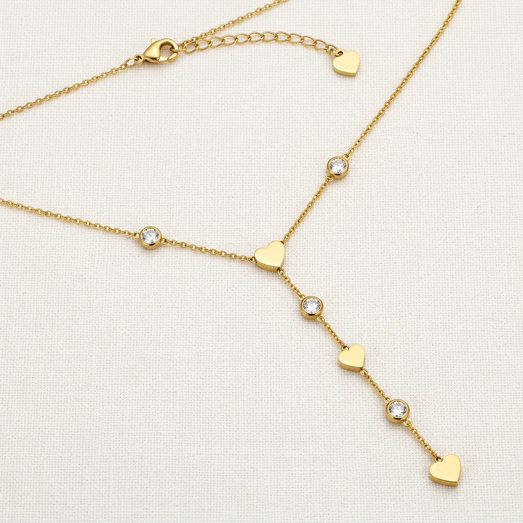 Romantic Beaded Heart Station Lariat Y-Necklace - View 7 | ANUSI 18K Gold Jewelry