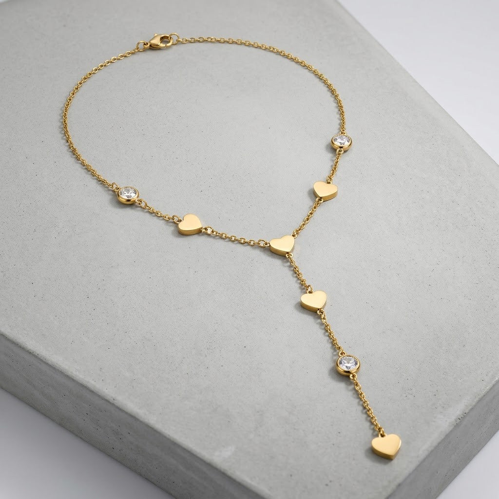 Romantic Beaded Heart Station Lariat Y-Necklace - View 6 | ANUSI 18K Gold Jewelry