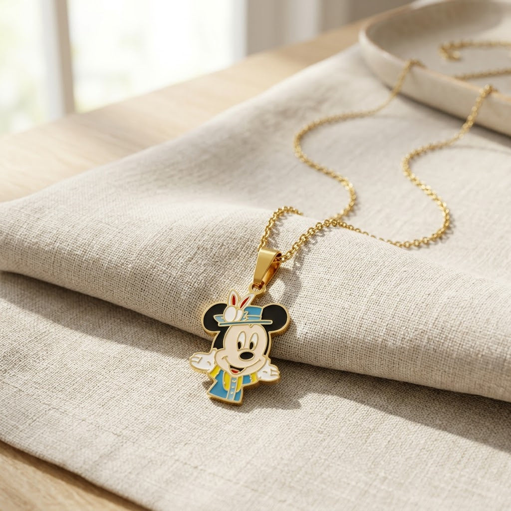 Classic Cartoon Character Whimsical Enamel Necklace - View 3 | ANUSI 18K Gold Jewelry