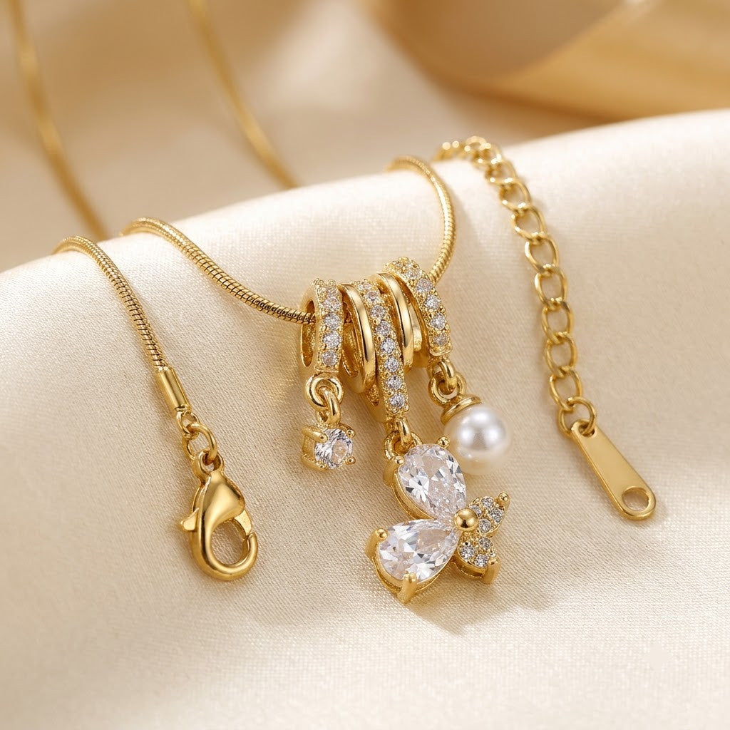 Cascading Waterfall Crystal Blossom Tassel Necklace - View 4 | ANUSI 18K Gold Jewelry