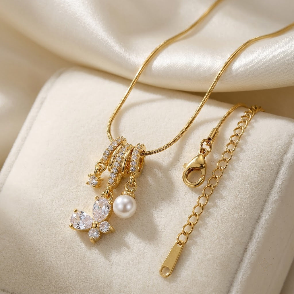 Cascading Waterfall Crystal Blossom Tassel Necklace - View 2 | ANUSI 18K Gold Jewelry