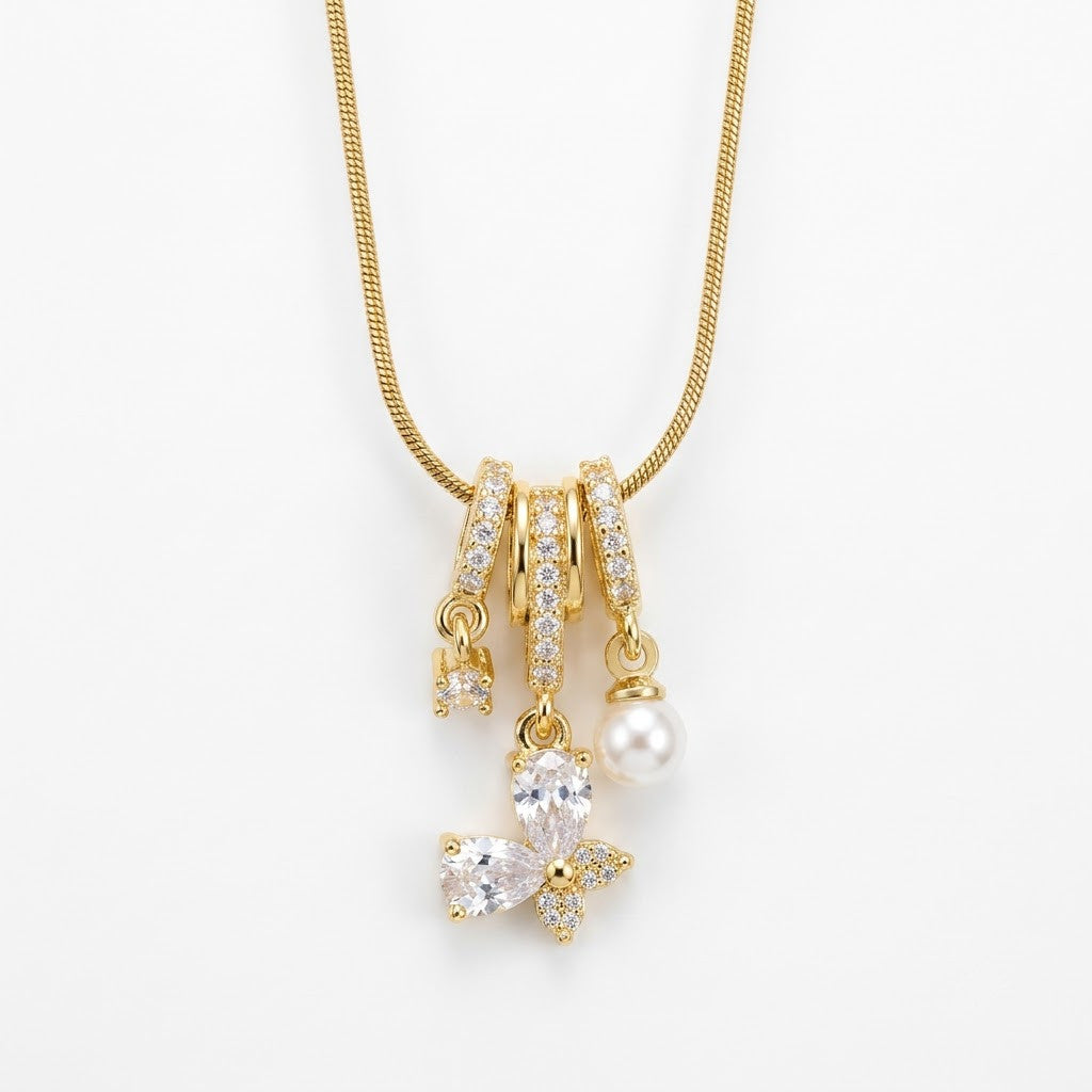 Cascading Waterfall Crystal Blossom Tassel Necklace - View 7 | ANUSI 18K Gold Jewelry