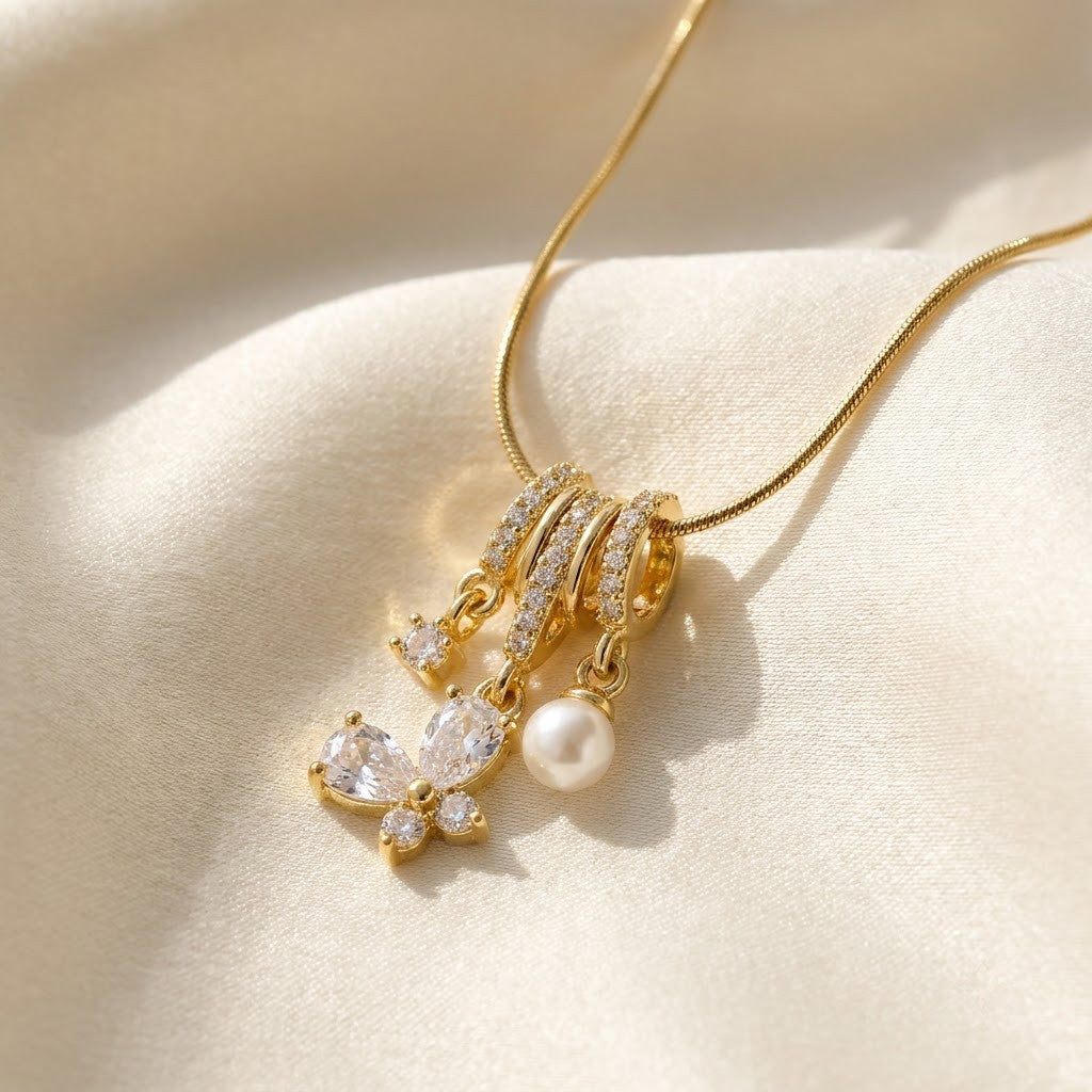 Cascading Waterfall Crystal Blossom Tassel Necklace - View 3 | ANUSI 18K Gold Jewelry