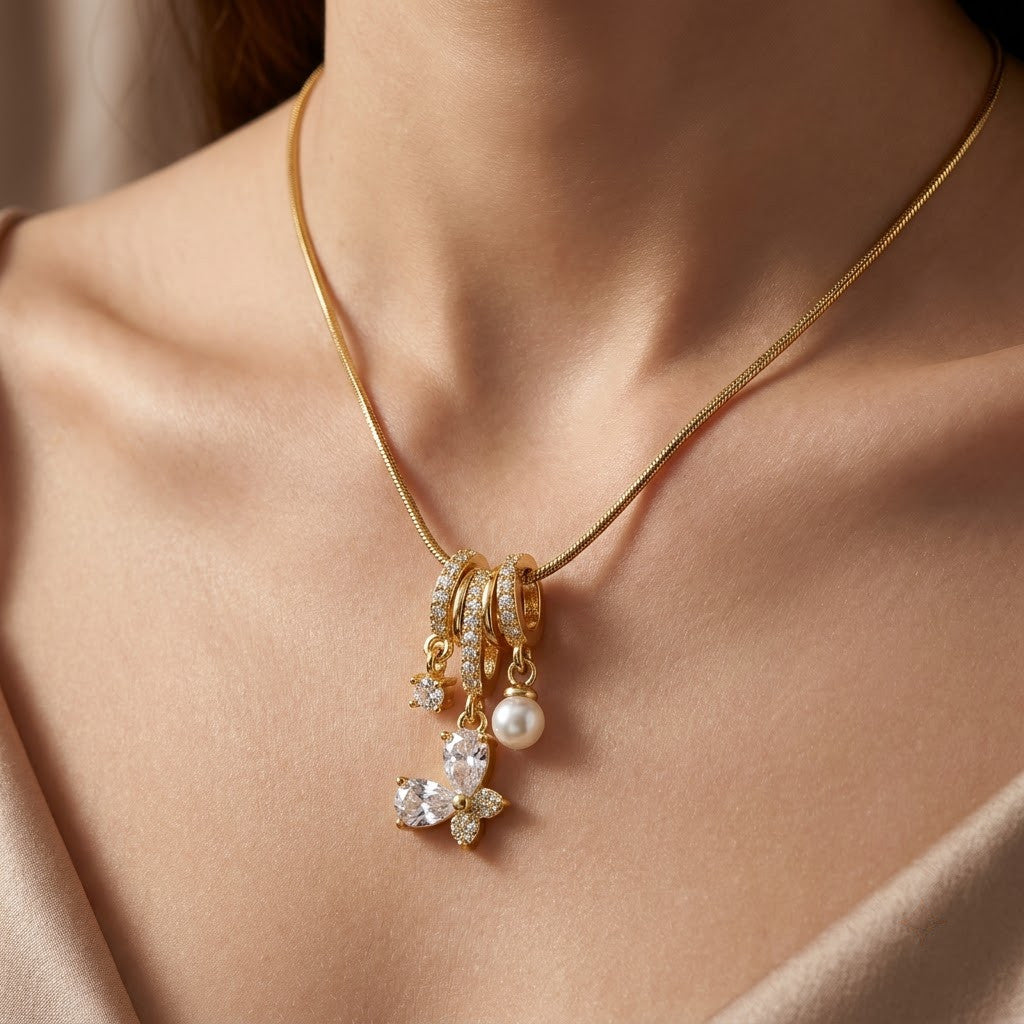 Cascading Waterfall Crystal Blossom Tassel Necklace - View 5 | ANUSI 18K Gold Jewelry