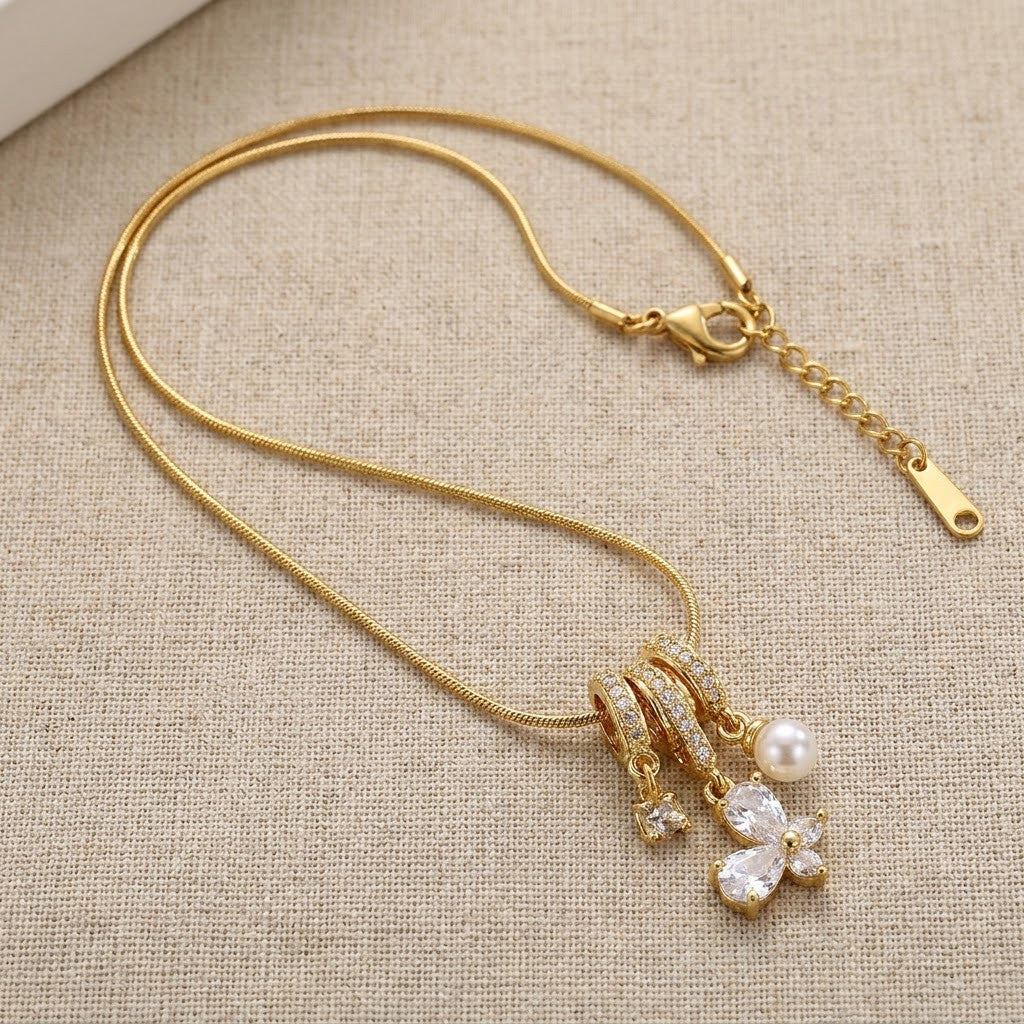 Cascading Waterfall Crystal Blossom Tassel Necklace - View 8 | ANUSI 18K Gold Jewelry