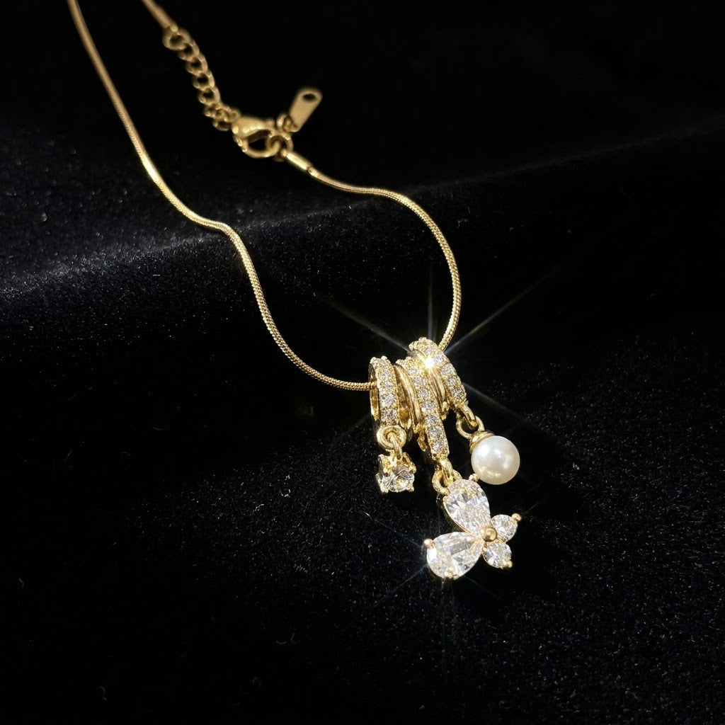 Cascading Waterfall Crystal Blossom Tassel Necklace - View 6 | ANUSI 18K Gold Jewelry