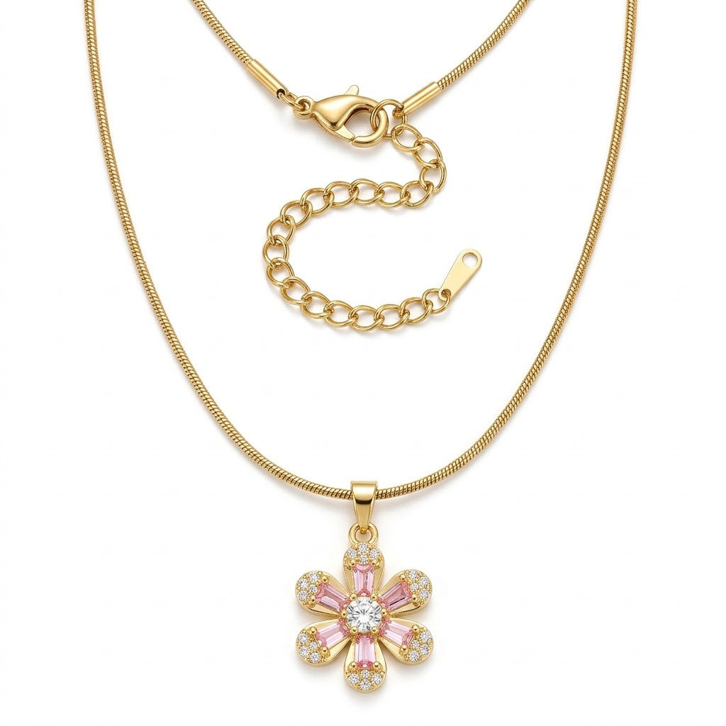 Carved Mother of Pearl Sakura Blossom Crystal Necklace - View 7 | ANUSI 18K Gold Jewelry