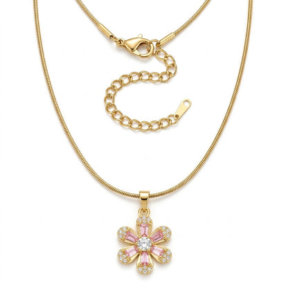 Carved Mother of Pearl Sakura Blossom Crystal Necklace - View 7 | ANUSI 18K Gold Jewelry