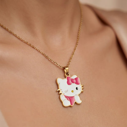 Playful Kawaii Kitty Cat Enamel Bow Necklace - View 5 | ANUSI 18K Gold Jewelry