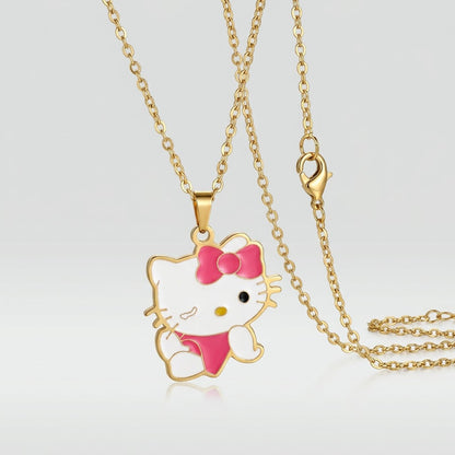 Playful Kawaii Kitty Cat Enamel Bow Necklace - View 7 | ANUSI 18K Gold Jewelry