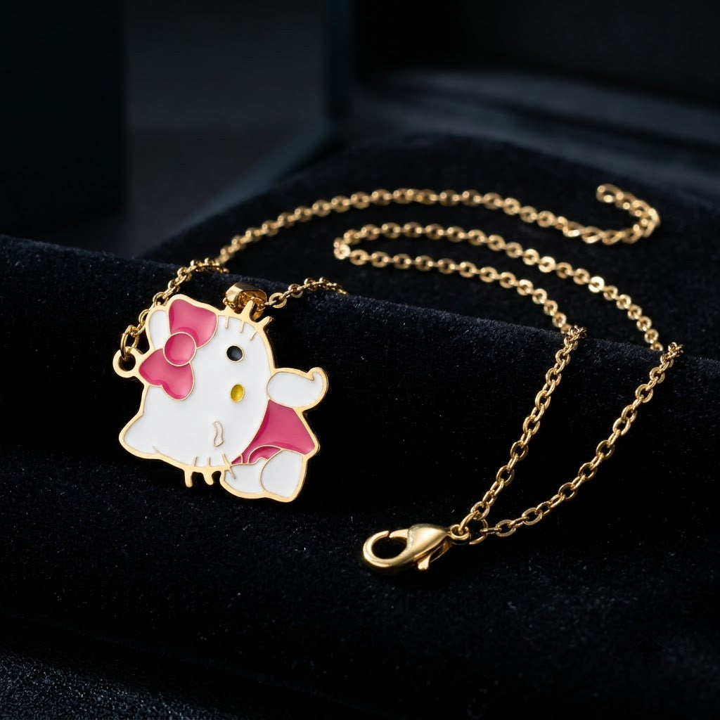 Playful Kawaii Kitty Cat Enamel Bow Necklace - View 6 | ANUSI 18K Gold Jewelry