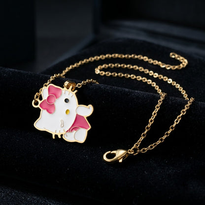 Playful Kawaii Kitty Cat Enamel Bow Necklace - View 6 | ANUSI 18K Gold Jewelry