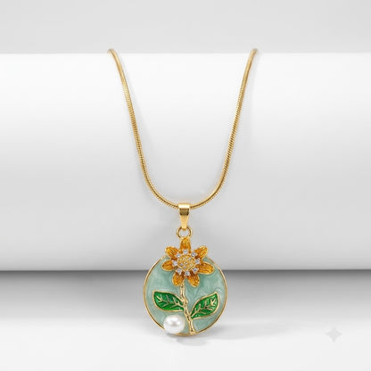 Sunflower Meadow Enamel Medallion Pendant Necklace - View 9 | ANUSI 18K Gold Jewelry