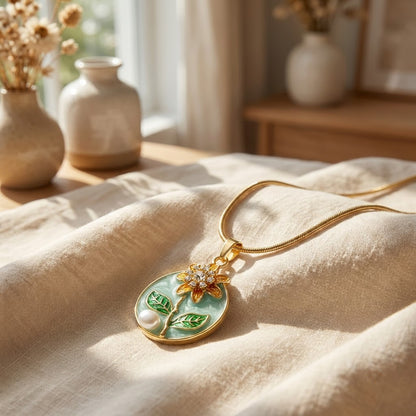 Sunflower Meadow Enamel Medallion Pendant Necklace - View 4 | ANUSI 18K Gold Jewelry