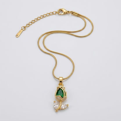 Vibrant Emerald Pear Crystal Tulip Stem Necklace - View 7 | ANUSI 18K Gold Jewelry