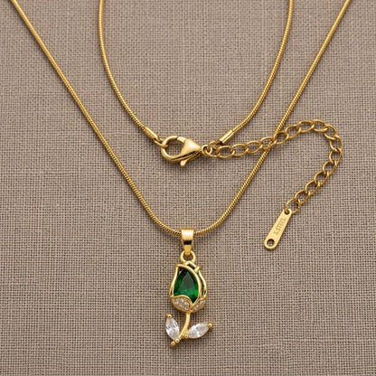 Vibrant Emerald Pear Crystal Tulip Stem Necklace - View 8 | ANUSI 18K Gold Jewelry