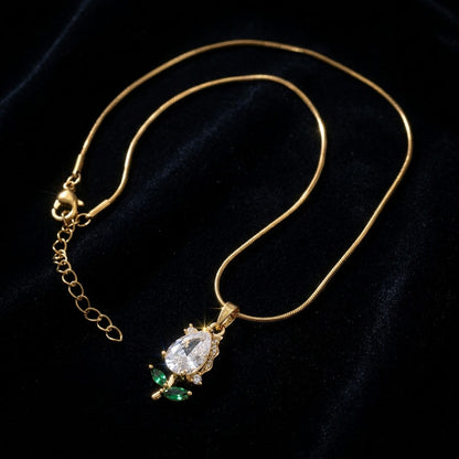 Solitaire Pear Crystal & Emerald Rosebud Necklace - View 6 | ANUSI 18K Gold Jewelry