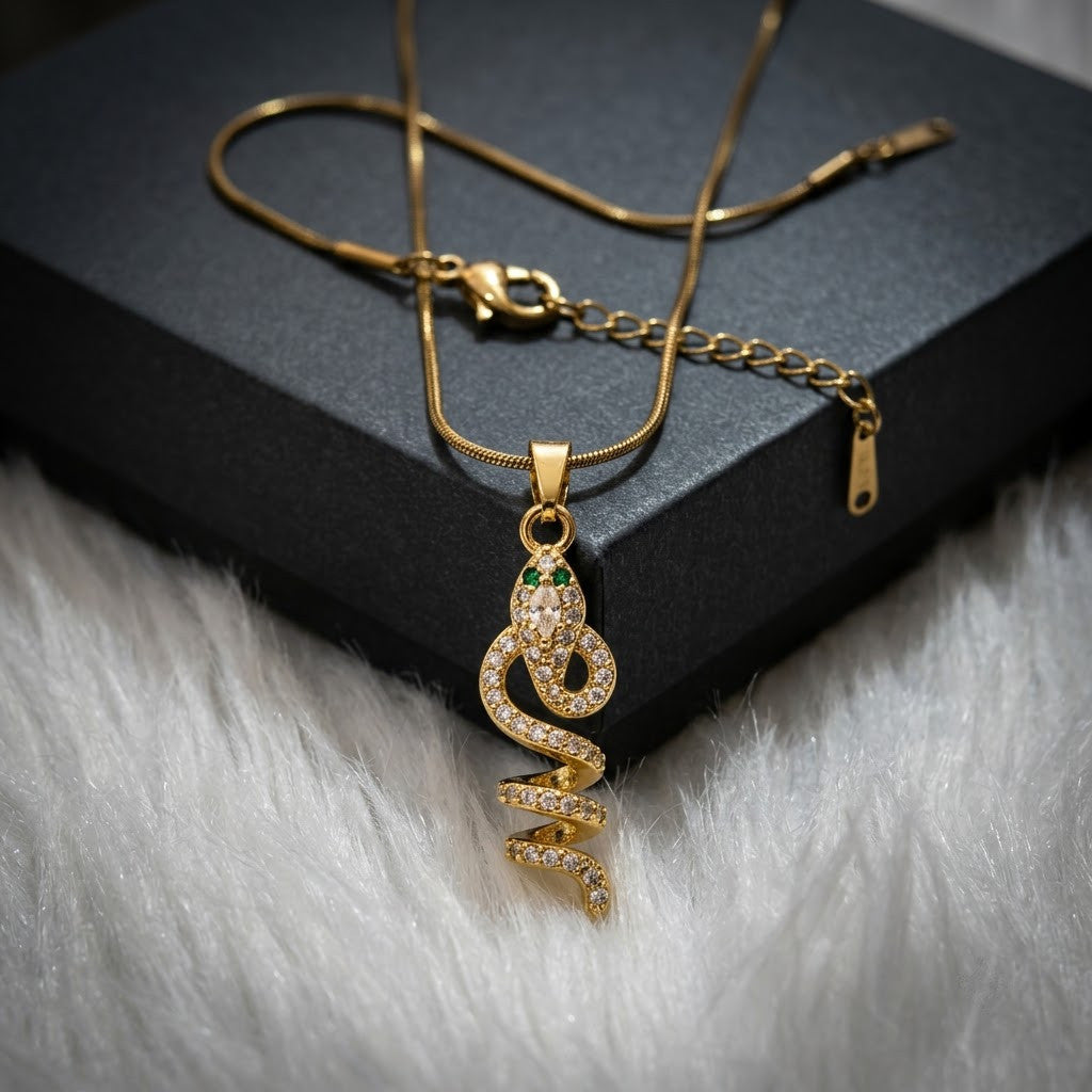 Coiled Serpent Pavé Crystal Snake Pendant Necklace - View 2 | ANUSI 18K Gold Jewelry