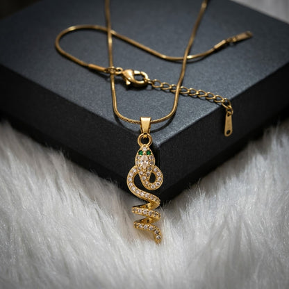 Coiled Serpent Pavé Crystal Snake Pendant Necklace - View 2 | ANUSI 18K Gold Jewelry