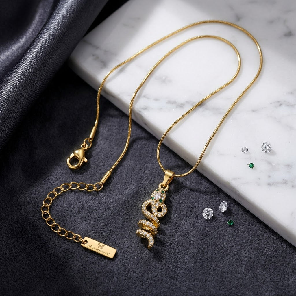 Coiled Serpent Pavé Crystal Snake Pendant Necklace - View 1 | ANUSI 18K Gold Jewelry