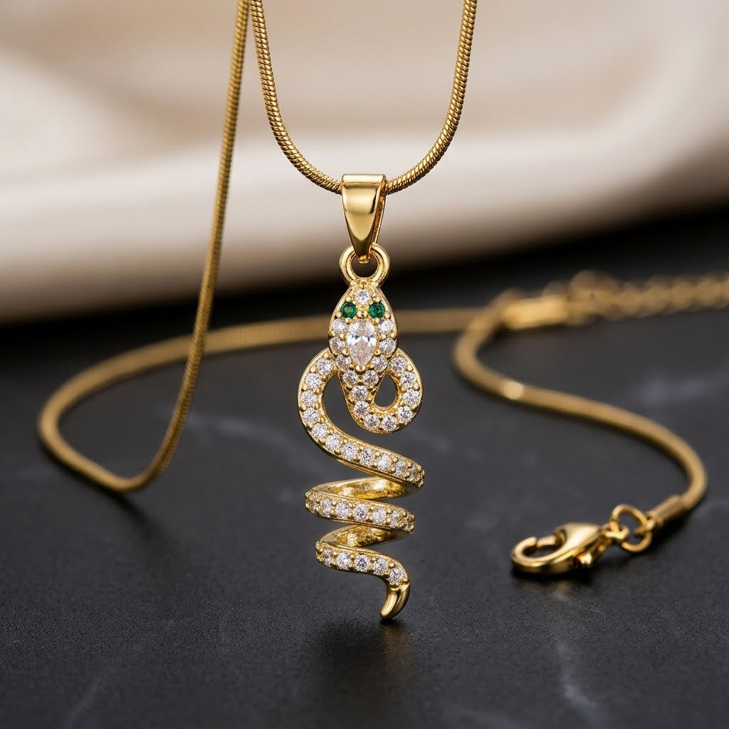 Coiled Serpent Pavé Crystal Snake Pendant Necklace - View 4 | ANUSI 18K Gold Jewelry