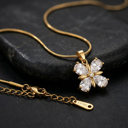 Four-Petal Diamond Marquise Crystal Blossom Necklace - View 4 | ANUSI 18K Gold Jewelry