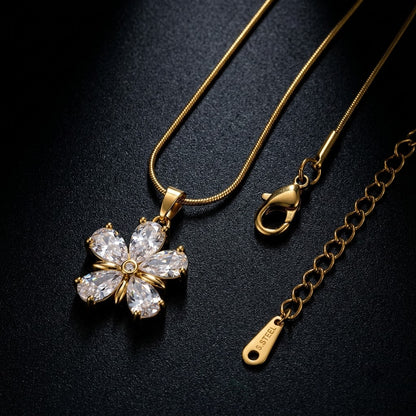 Four-Petal Diamond Marquise Crystal Blossom Necklace - View 6 | ANUSI 18K Gold Jewelry