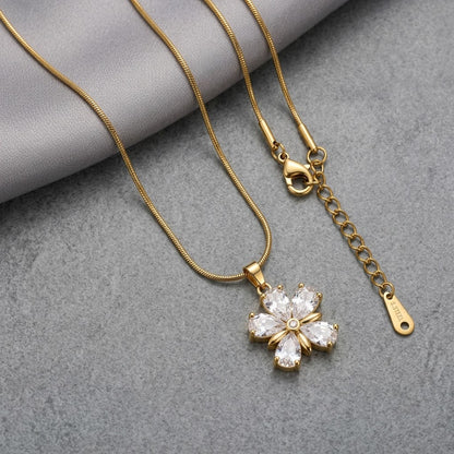 Four-Petal Diamond Marquise Crystal Blossom Necklace - View 8 | ANUSI 18K Gold Jewelry