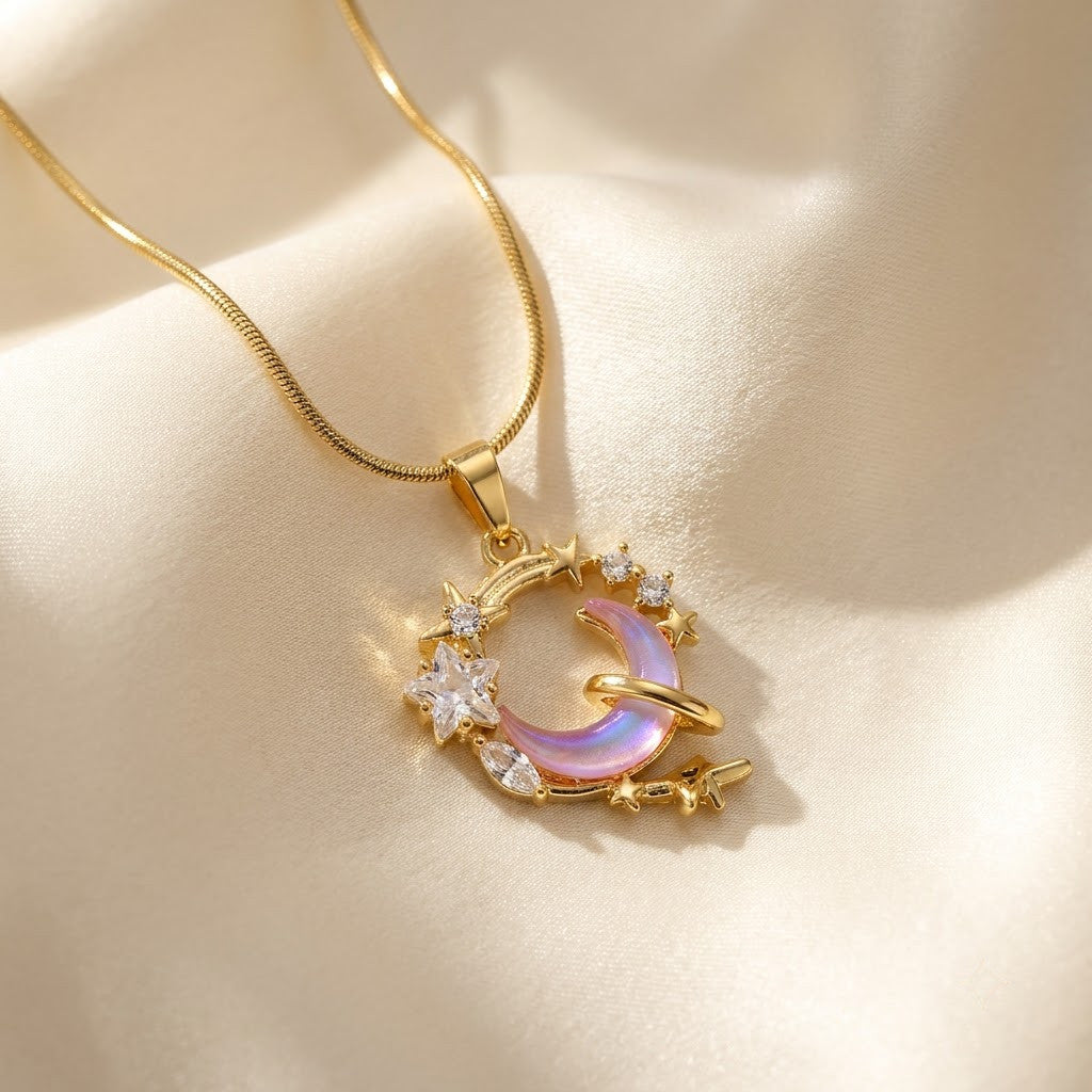 Iridescent Mother of Pearl Circle Wreath Necklace - View 3 | ANUSI 18K Gold Jewelry