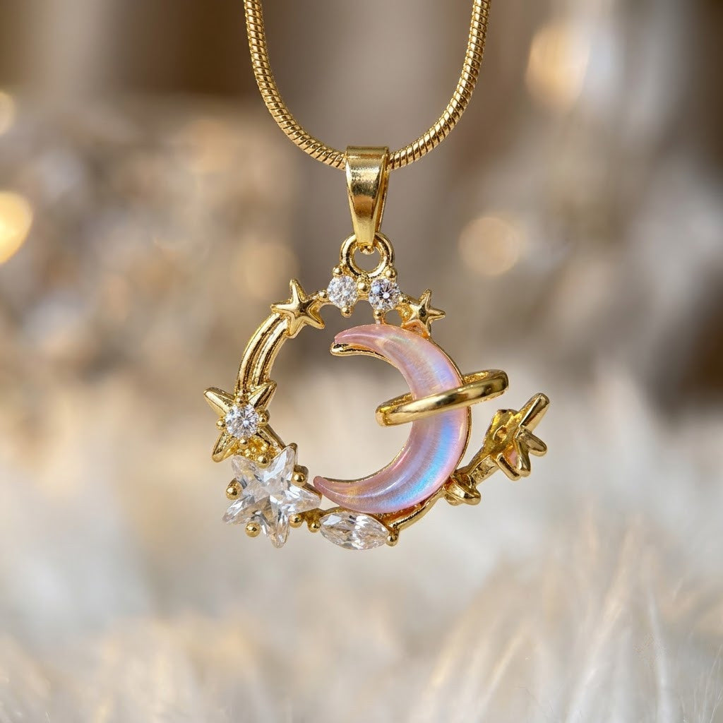 Iridescent Mother of Pearl Circle Wreath Necklace - View 4 | ANUSI 18K Gold Jewelry