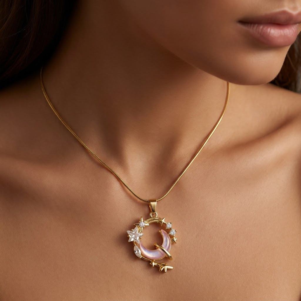 Iridescent Mother of Pearl Circle Wreath Necklace - View 5 | ANUSI 18K Gold Jewelry