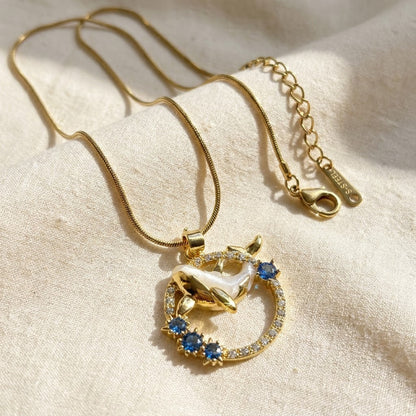 Celestial Swallow Bird & Sapphire Crystal Wreath Necklace - View 3 | ANUSI 18K Gold Jewelry