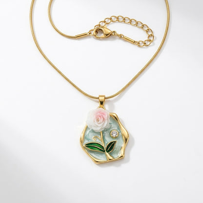 Hexagonal Water Lily Enamel Art Medallion Necklace - View 7 | ANUSI 18K Gold Jewelry
