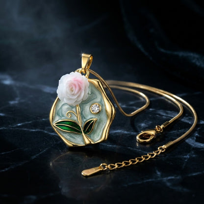 Hexagonal Water Lily Enamel Art Medallion Necklace - View 6 | ANUSI 18K Gold Jewelry