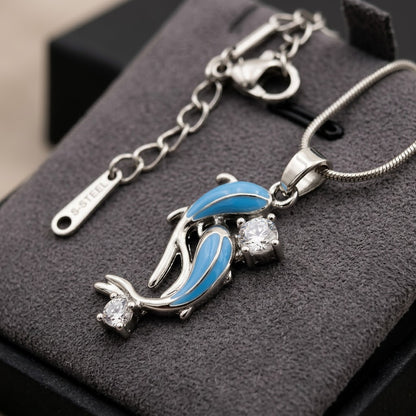 Ocean Leaping Dolphin Crystal & Blue Enamel Necklace - View 4 | ANUSI Silver Demi-Fine Jewelry