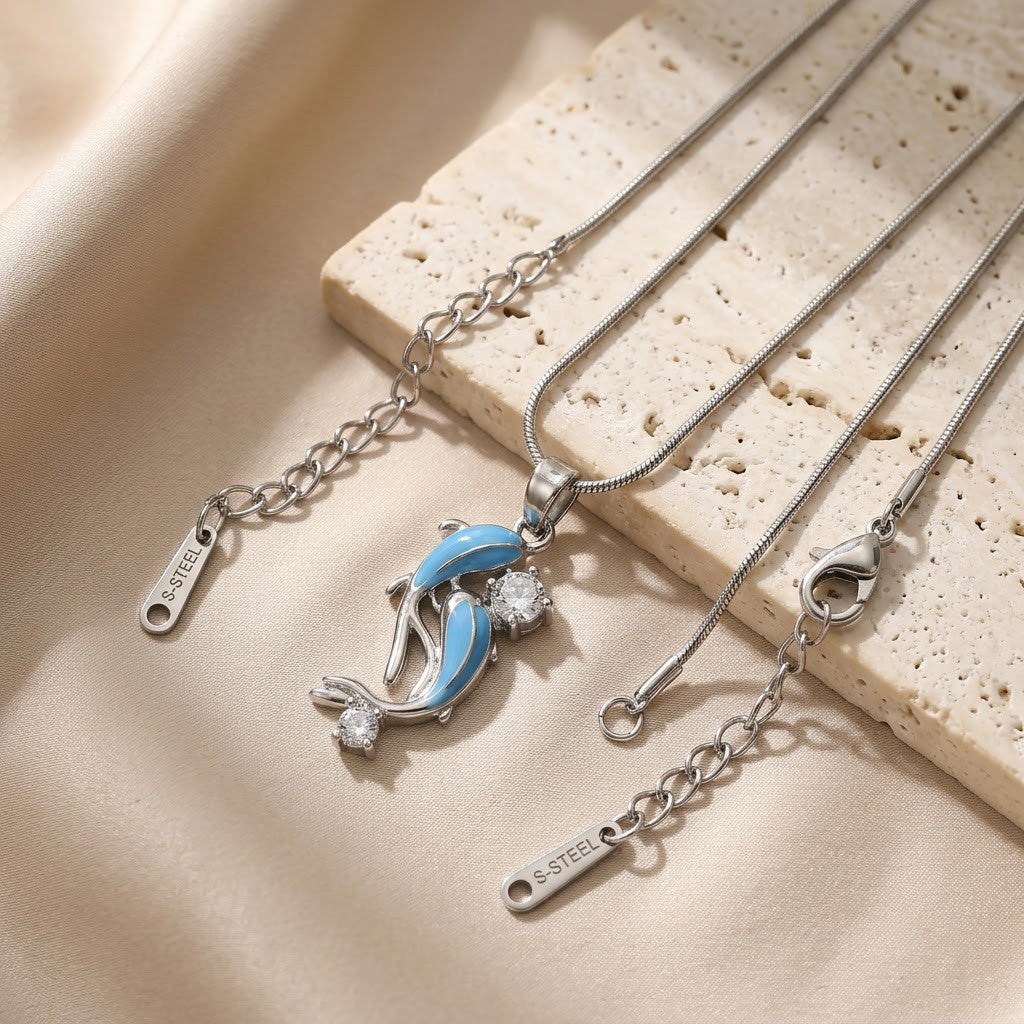 Ocean Leaping Dolphin Crystal & Blue Enamel Necklace - View 3 | ANUSI Silver Demi-Fine Jewelry
