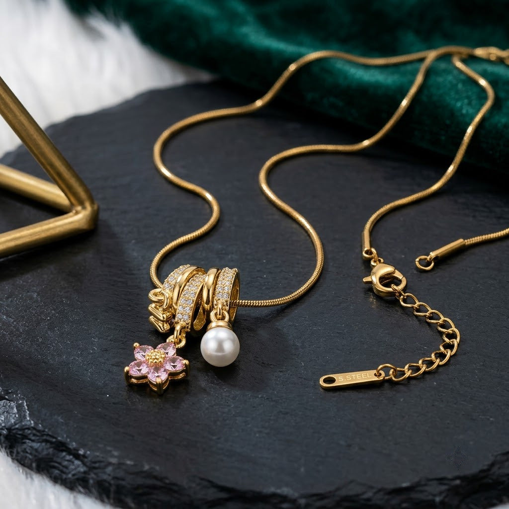 Imperial Golden Dragon & Freshwater Pearl Cluster Necklace - View 2 | ANUSI 18K Gold Jewelry