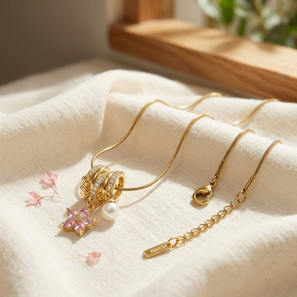 Imperial Golden Dragon & Freshwater Pearl Cluster Necklace - View 3 | ANUSI 18K Gold Jewelry