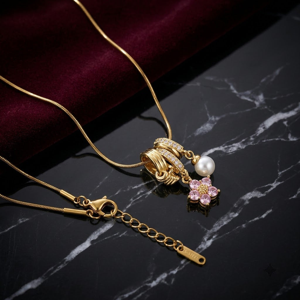 Imperial Golden Dragon & Freshwater Pearl Cluster Necklace - View 1 | ANUSI 18K Gold Jewelry