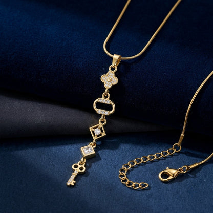 Art Deco Geometric Rhombus Crystal Station Necklace - View 1 | ANUSI 18K Gold Jewelry