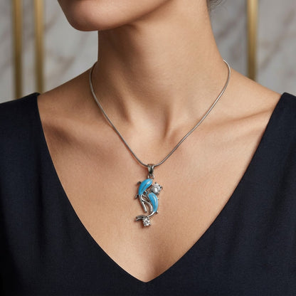 Ocean Leaping Dolphin Crystal & Blue Enamel Necklace - View 5 | ANUSI Silver Demi-Fine Jewelry