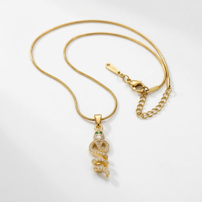 Coiled Serpent Pavé Crystal Snake Pendant Necklace - View 7 | ANUSI 18K Gold Jewelry