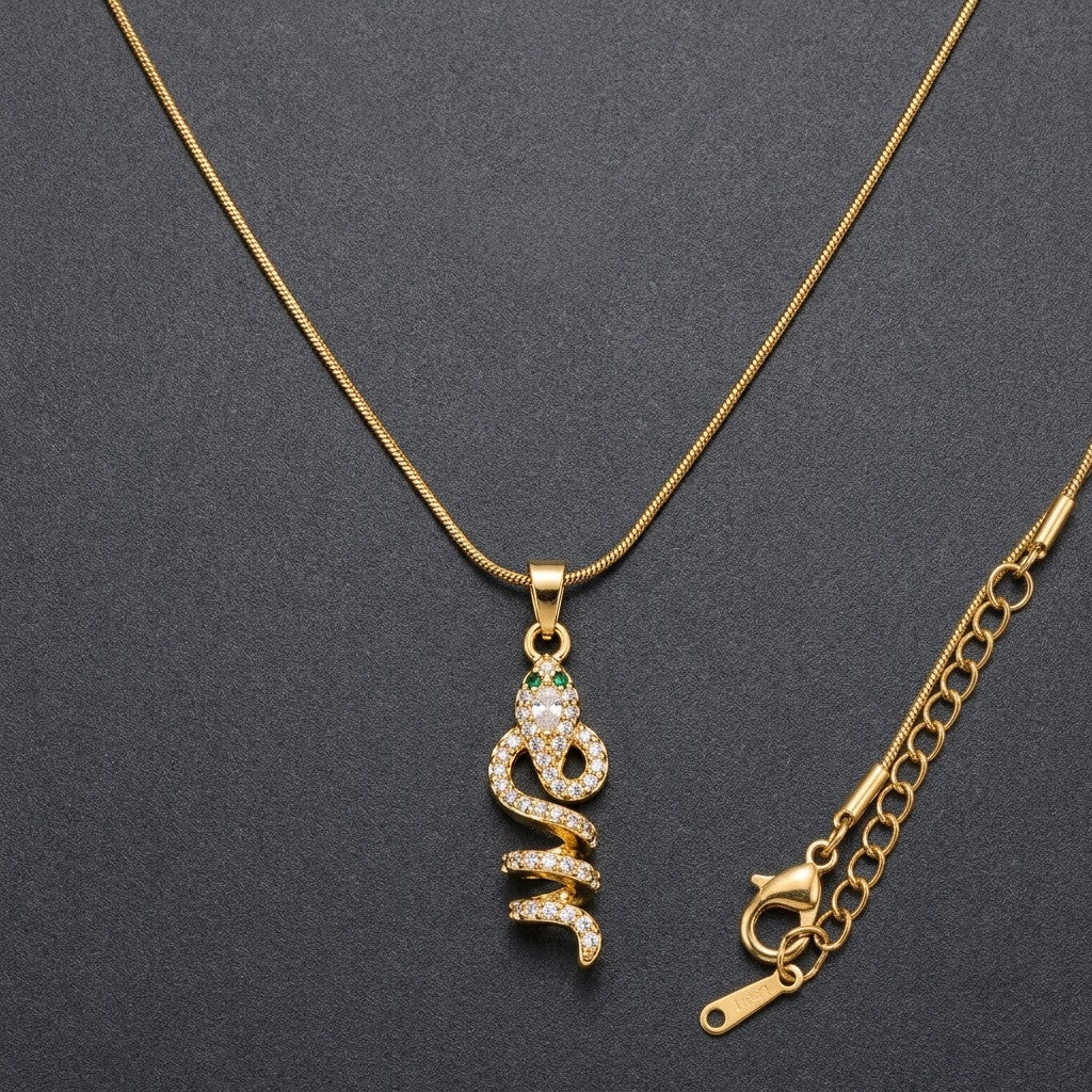 Coiled Serpent Pavé Crystal Snake Pendant Necklace - View 8 | ANUSI 18K Gold Jewelry