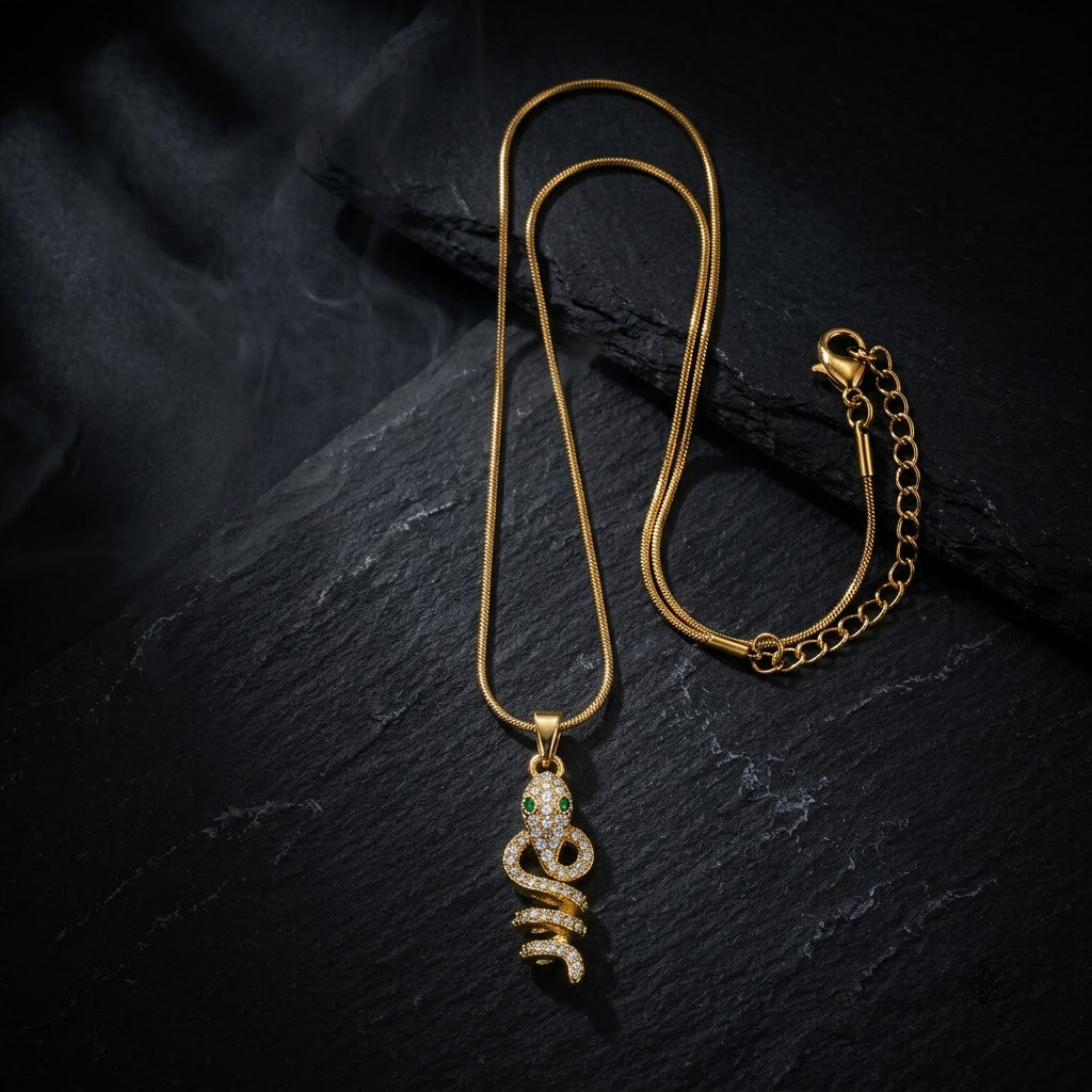 Coiled Serpent Pavé Crystal Snake Pendant Necklace - View 6 | ANUSI 18K Gold Jewelry